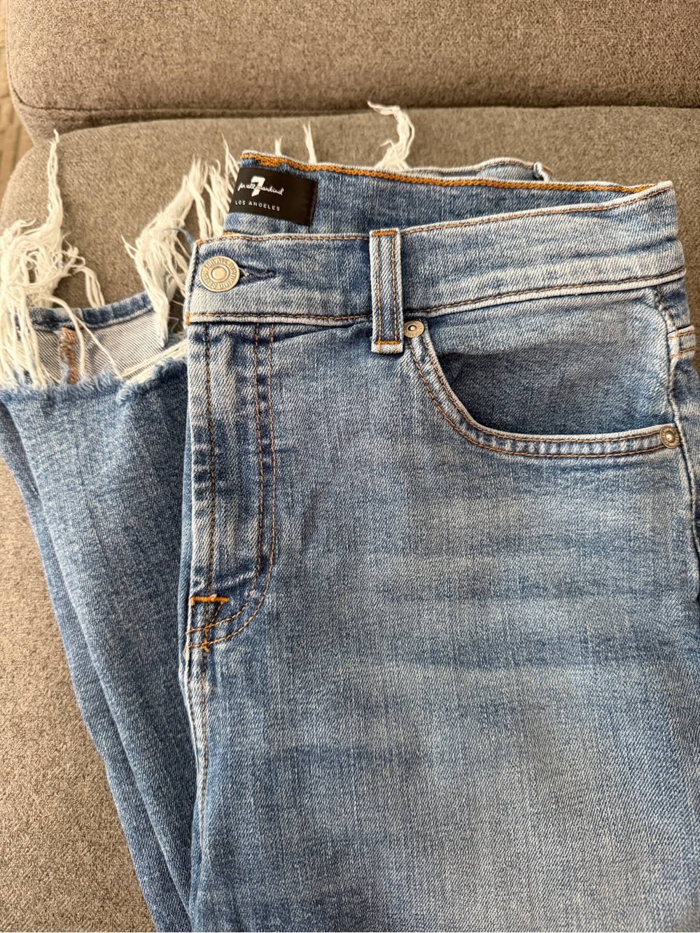 7 For All Mankind Light Blue Frayed Hem Ankle Jeans